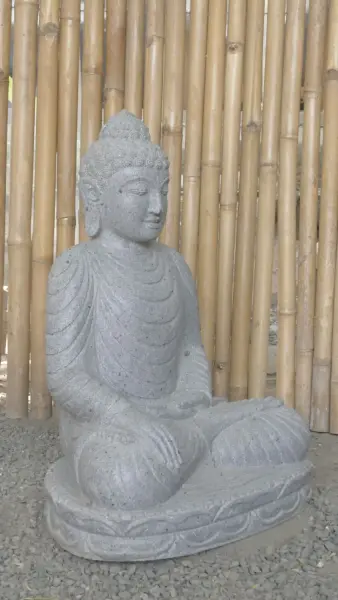 Product image 2 of the product “Seated Buddha made of Riverstone in Bhumisparsha - gesture of touching the earth. 61 cm height. ”
